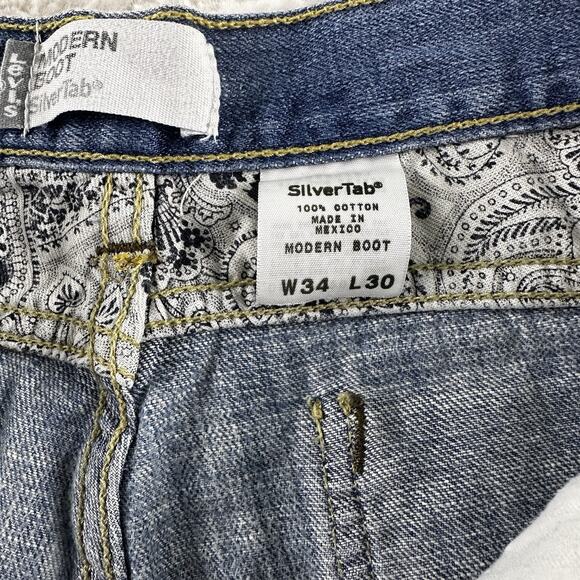 Vintage Levis SilverTab Jeans Mens 34x30 Blue Modern Boot Distress Y2k Denim - Picture 7 of 16